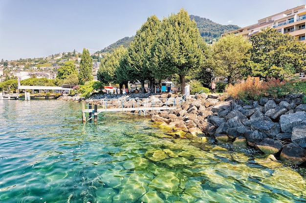 Pier am Genfer See in Montreux, Kanton Waadt, Schweiz