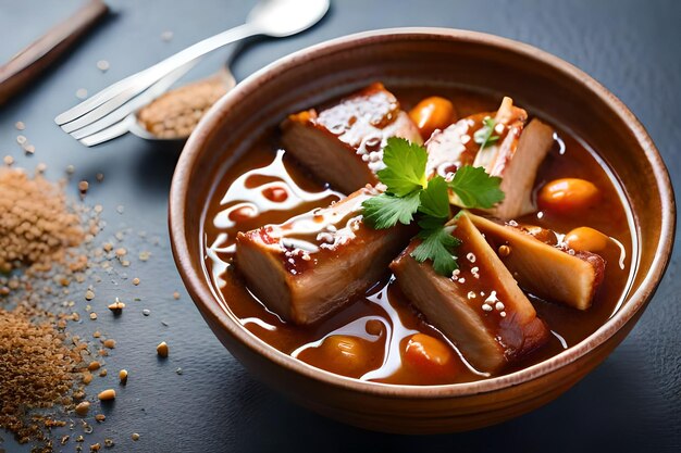 Pierna de cerdo estofada en sopa de salsa