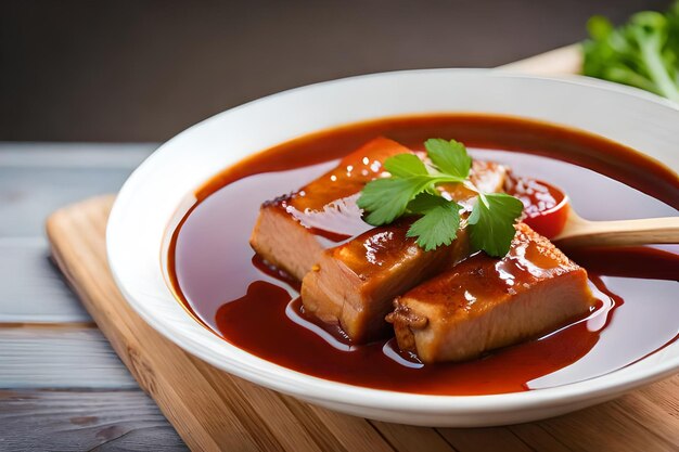 Foto pierna de cerdo estofada en sopa de salsa