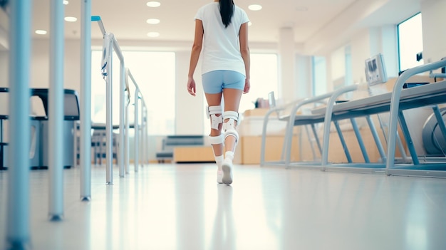 pierna femenina discapacitada caminando en el pasillo