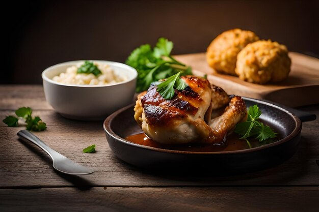 Pierna de pollo con coliflor y perejil al horno