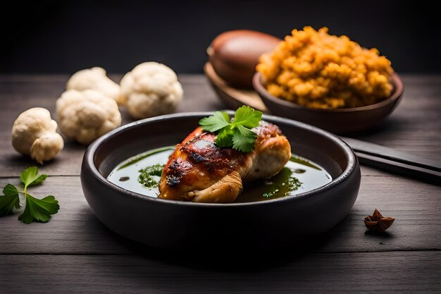 Pierna de pollo con coliflor y perejil al horno