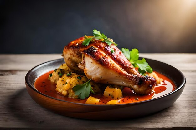 Pierna de pollo con coliflor y perejil al horno