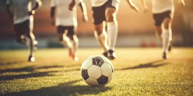 Piernas de un equipo de futbolistas jugando al fútbol.