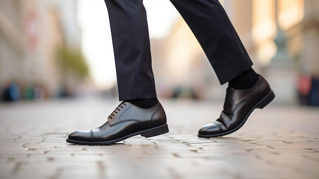 Foto las piernas de un hombre de negocios con zapatos de moda caminando