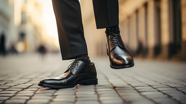 Foto las piernas de un hombre de negocios con zapatos de moda caminando