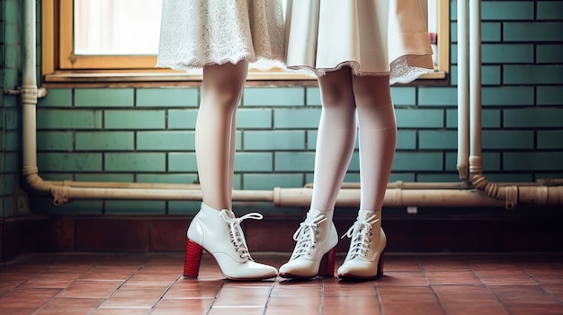 Las piernas de los jóvenes con zapatos de pie en la línea