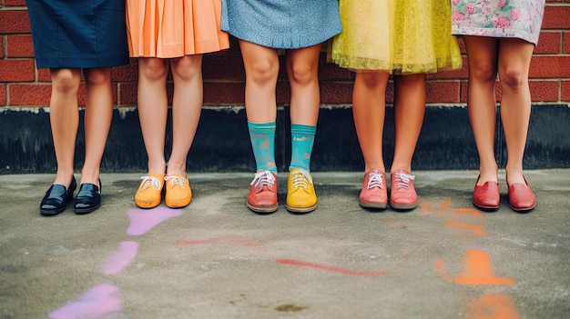 Foto las piernas de los jóvenes con zapatos de pie en la línea