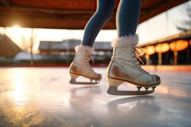 Foto las piernas de las mujeres en patines artísticos con corte de piel creados utilizando herramientas de ia generativas