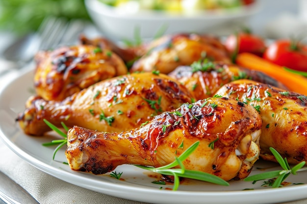 Piernas de pollo fritas en un plato blanco