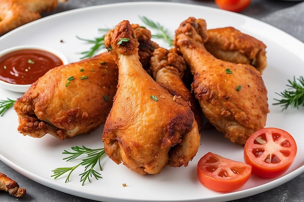 Piernas de pollo fritas en un plato blanco