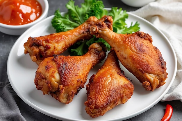 Piernas de pollo fritas en un plato blanco