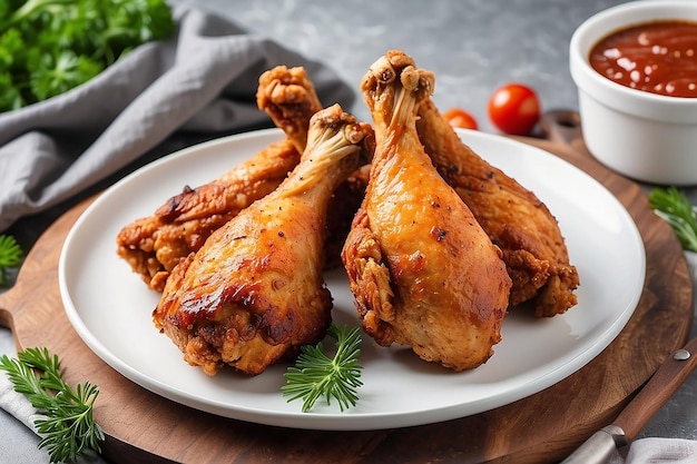 Piernas de pollo fritas en un plato blanco