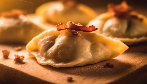 Pierogi polaco tradicional con tocino crujiente