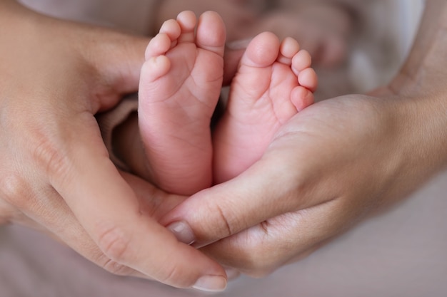 Pies de bebé recién nacido en la mano