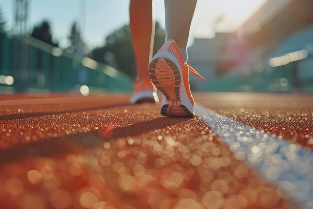 Los pies del corredor en el estadio de primer plano Estilo de vida saludable