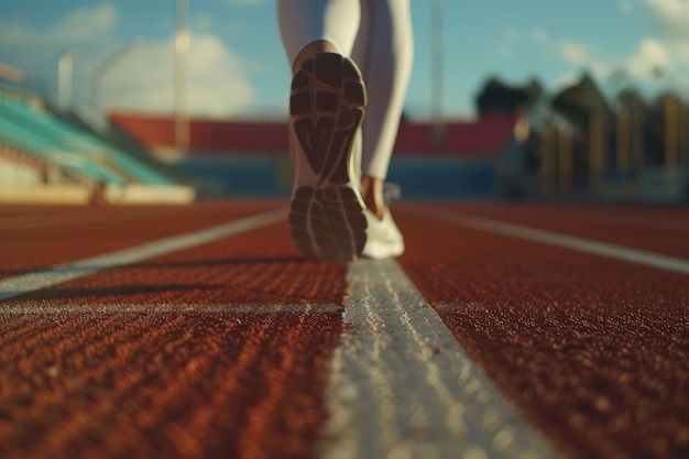 Los pies del corredor en el estadio de primer plano Estilo de vida saludable