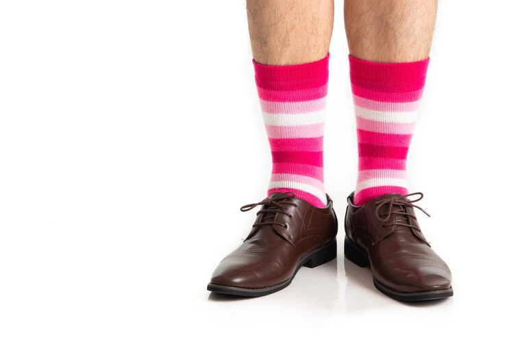 Foto pies de hombres en zapatos elegantes y calcetines divertidos.