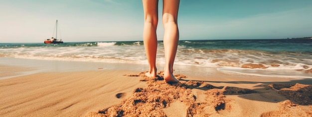 Los pies de una mujer está caminando a lo largo de la playa IA generativa