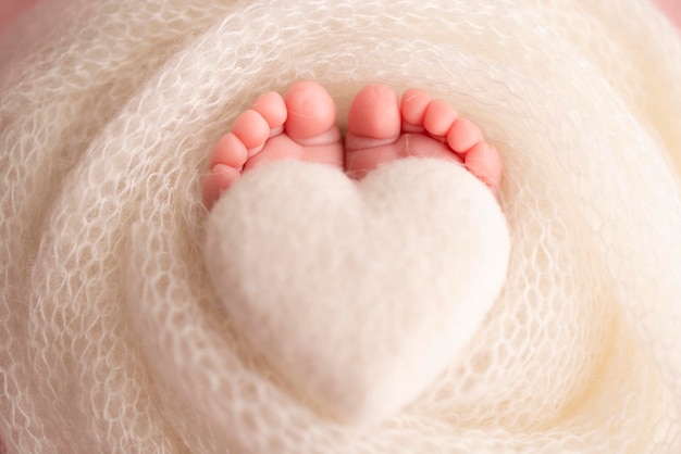 Pies de un primer plano de un recién nacido en una manta de lana Embarazo preparación de la maternidad y expectativa de la maternidad el concepto del nacimiento de un niño Fotografía en blanco y negro