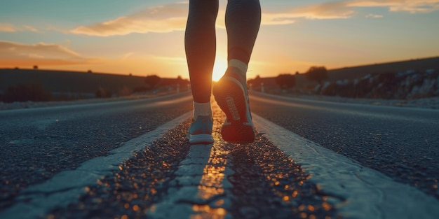 pies en zapatillas de un hombre corriendo por el camino IA generativa