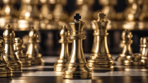 La pieza de ajedrez de peón dorado de pie en el medio de las piezas de ajedres de peón plateado del grupo en el hexágono patt