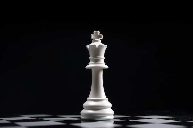 Una pieza de ajedrez reina blanca está sobre un fondo negro.