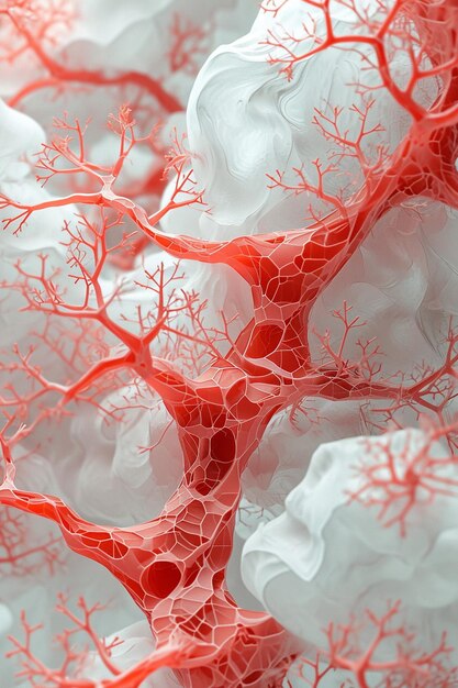 una pieza de arte abstracta en 3D con vides en rojo y blanco de Martisor