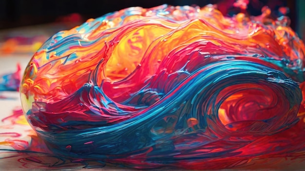 una pieza de arte colorida está en una mesa