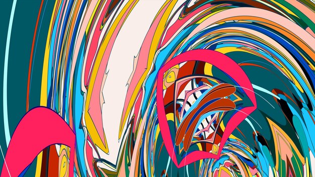 una pieza de arte colorida con un gran círculo de líneas coloridas