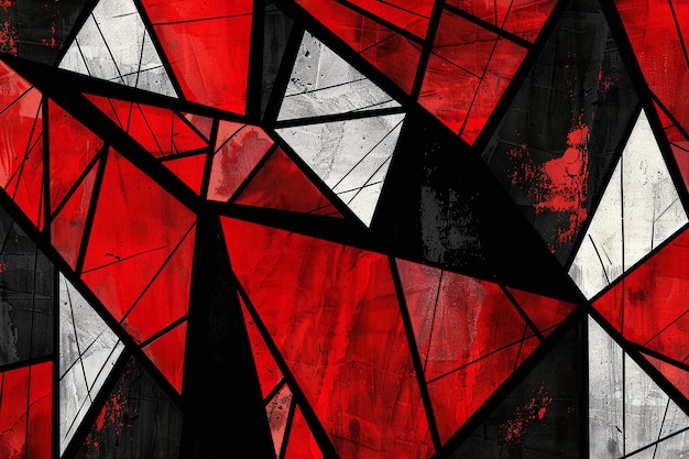 una pieza de arte roja y negra se muestra con las rayas rojas y blancas