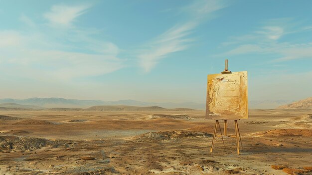 Foto una pieza de arte en un soporte en el desierto