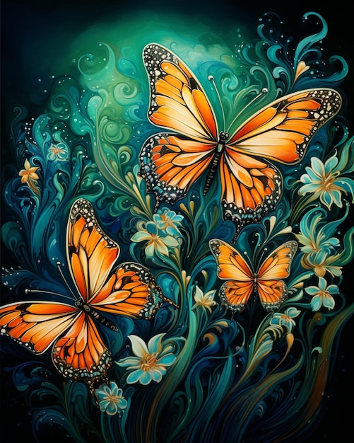 Pieza de diamante pintando mariposas de colores