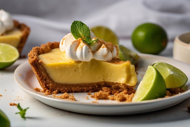 Pieza de Key Lime Pie en un plato IA generativa