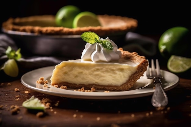 Pieza de Key Lime Pie en un plato IA generativa