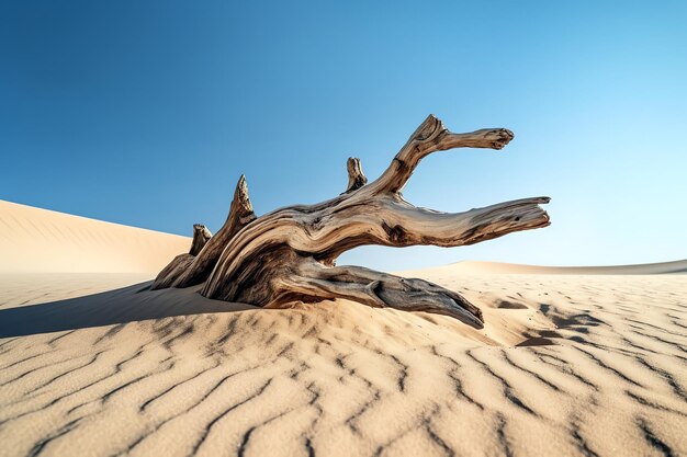 Pieza de madera en un desierto de arena IA generativa