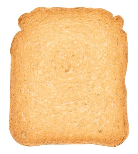 Una pieza de pan tostado de harina de trigo blanco en un fondo blanco aislado vista de arriba