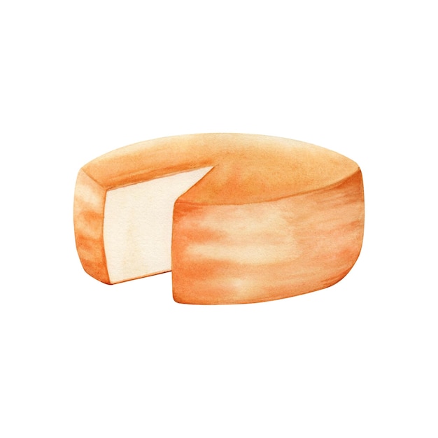 Pieza de queso amarillo en rodajas Producto lácteo Ilustración en acuarela aislada sobre fondo blanco