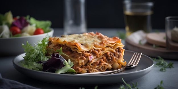 Foto pieza de sabrosa lasaña caliente servida en un plato receta de menú de cocina italiana lasaña de carne casera