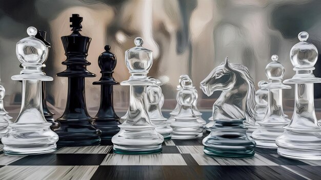 Foto piezas de ajedrez transparentes a bordo