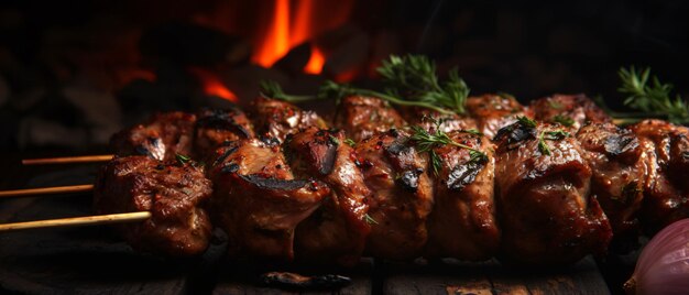 Piezas asadas de cordero en un primer plano de la horquilla