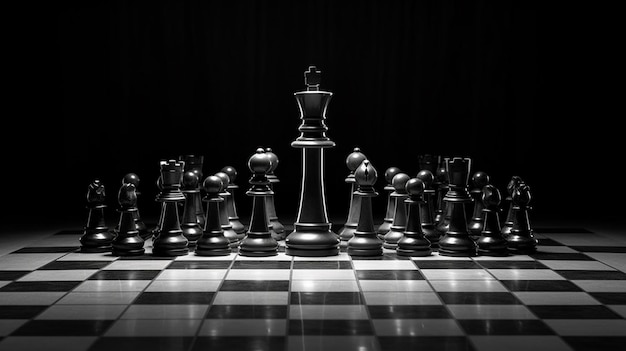 Foto piezas de xadrez em um tabuleiro de xadrez com um fundo preto