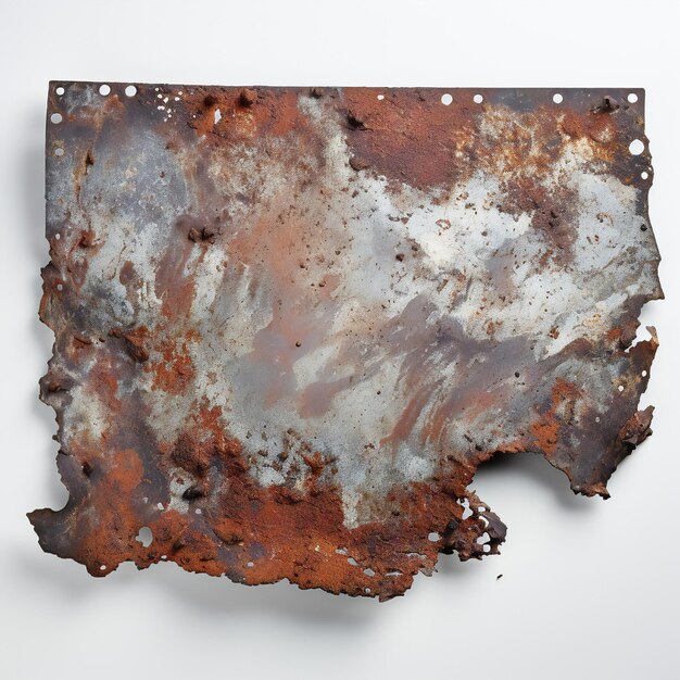 Piezas de metal oxidado sobre un fondo blanco