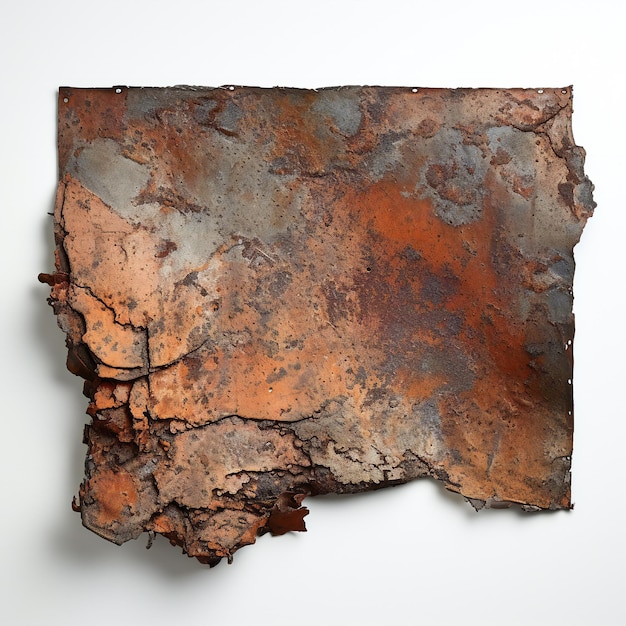Piezas de metal oxidado sobre un fondo blanco