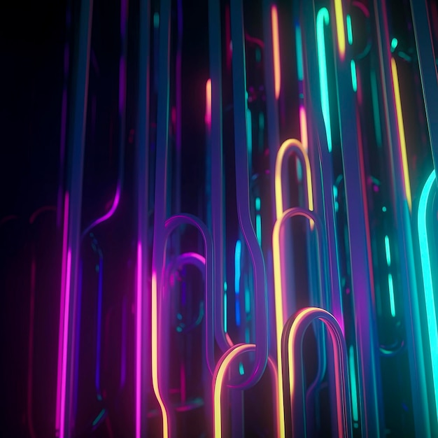 piezas de neón coloridas en un estilo moderno y futurista, luces de neón decorativas con luz intensa creadas con tecnología Generative AI