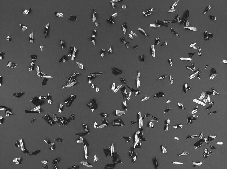 Foto piezas de papel de confeti sobre un fondo negro. telón de fondo festivo abstracto.