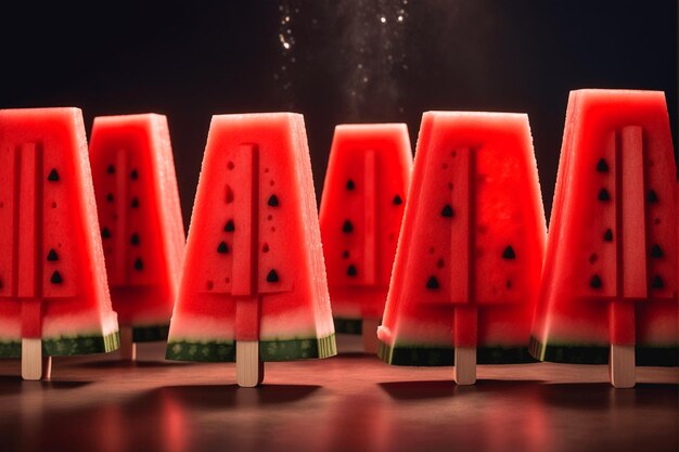 Piezas de sandía cortadas en un palo en forma de helado