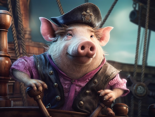 Pig Pirate Fantasy Charakter KI generiert