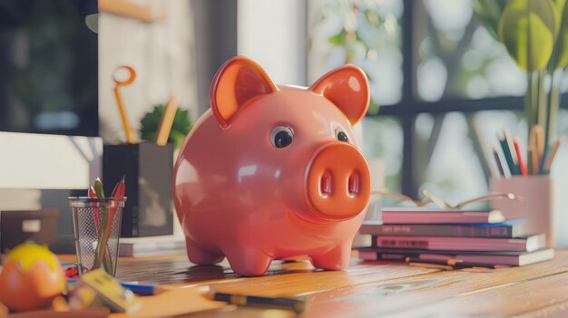 Piggy bank com coisas de negócios negócio e conceito de finanças
