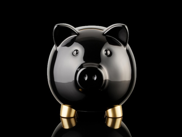 Foto piggy bank com fundo preto em cor renderização 3d